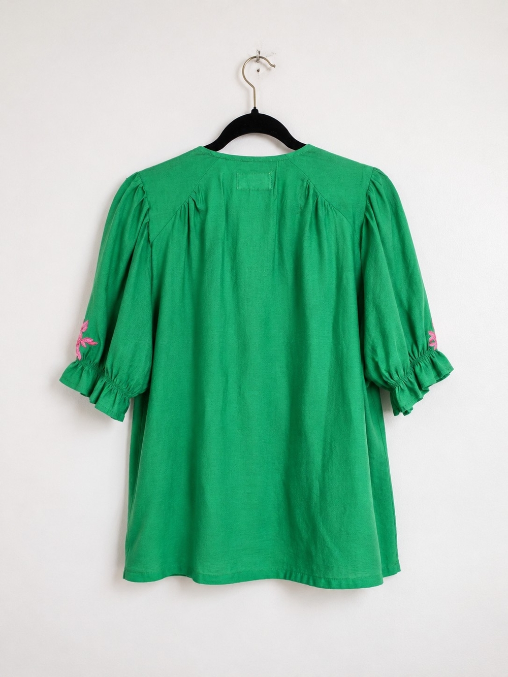 Umgee Bright Green Top with Floral Trim - Picture 2 of 6